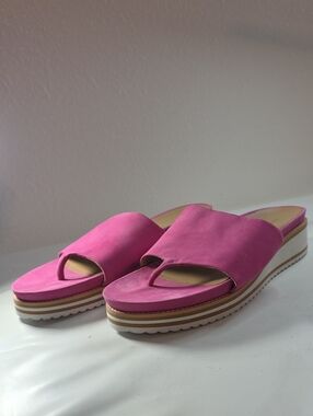 DAVID TATE HOT PINK FUCHSIA LEATHER SLIDE THONG SANDALS WOMENS SIZE 10.5 NWOB